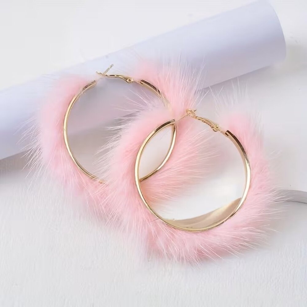Light Pink Fluffy Fuzzy Hoop Earrings Z251